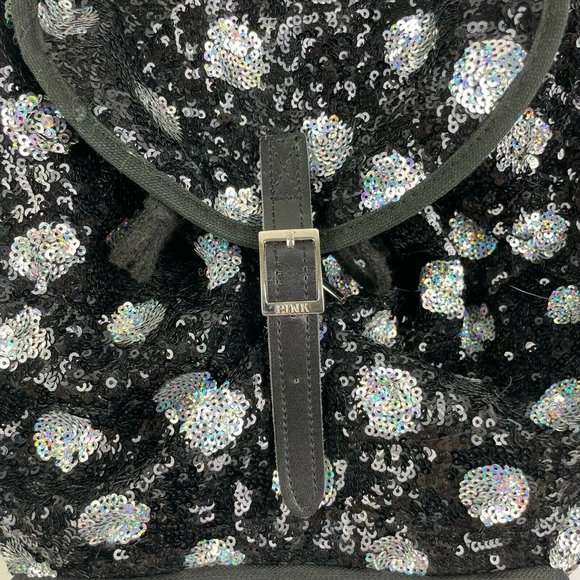 Victoria Secret PINK Backpack Silver Black Leopard Print Sequin Handbag - Picture 5 of 9